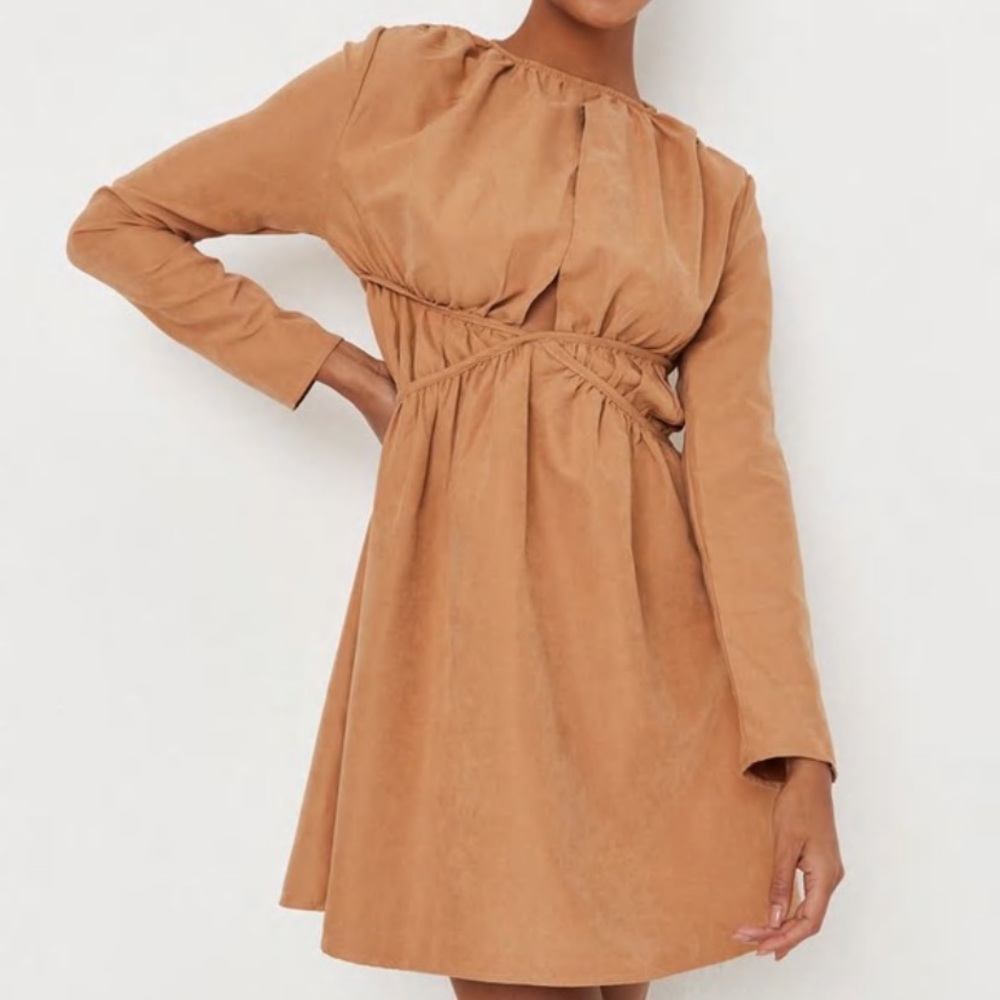 stone cut out ruched waist mini dress